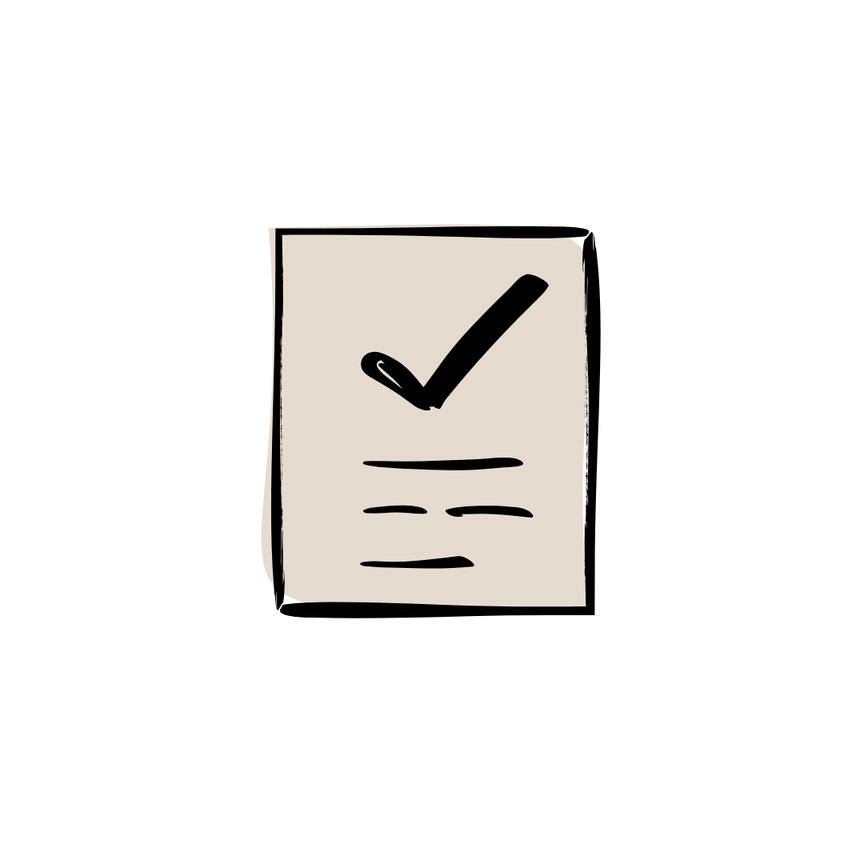 A cartoon image of a checklist with a large tick on the front.