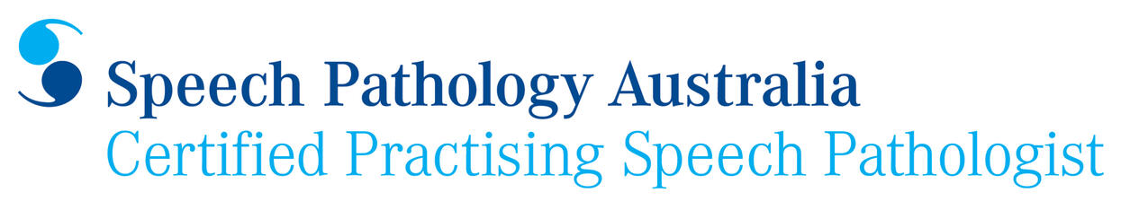 Speech Pathology Australia Certified Practising Speech Pathologist logo, featuring the Speech Pathology Australia logo of two quotation marks, together with the words 'Speech Pathology Australia Certified Practising Speech Pathologist'